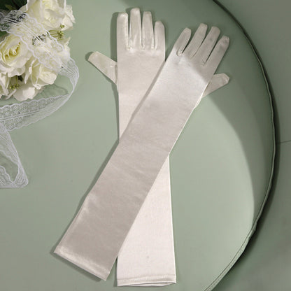 Satin Solid Color Elbow Gloves - Quaworth