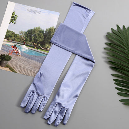 Satin Solid Color Elbow Gloves - Quaworth