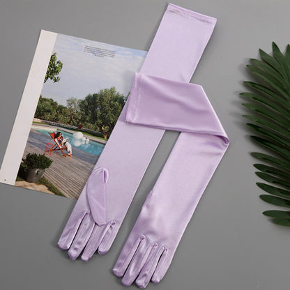 Satin Solid Color Elbow Gloves - Quaworth