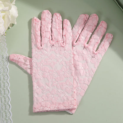 Lace Floral Jacquard Wrist Gloves - Quaworth