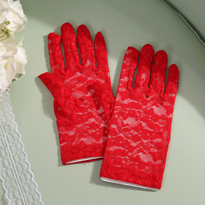 Lace Floral Jacquard Wrist Gloves - Quaworth