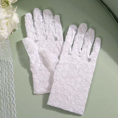 Lace Floral Jacquard Wrist Gloves - Quaworth