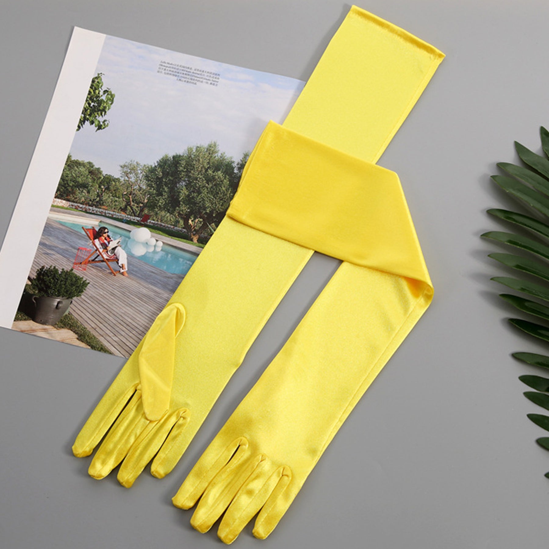 Satin Solid Color Elbow Gloves - Quaworth